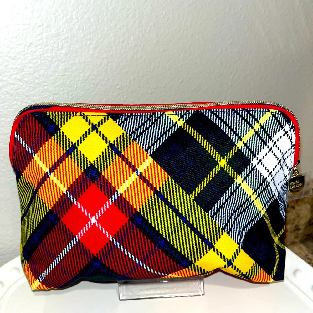 Estee Lauder Red Plaid Cosmetic Bag